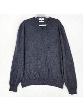 Toscano Firenze Sweater Mens 2XL Gray Merino Wool V Neck Pullover Made In Italy